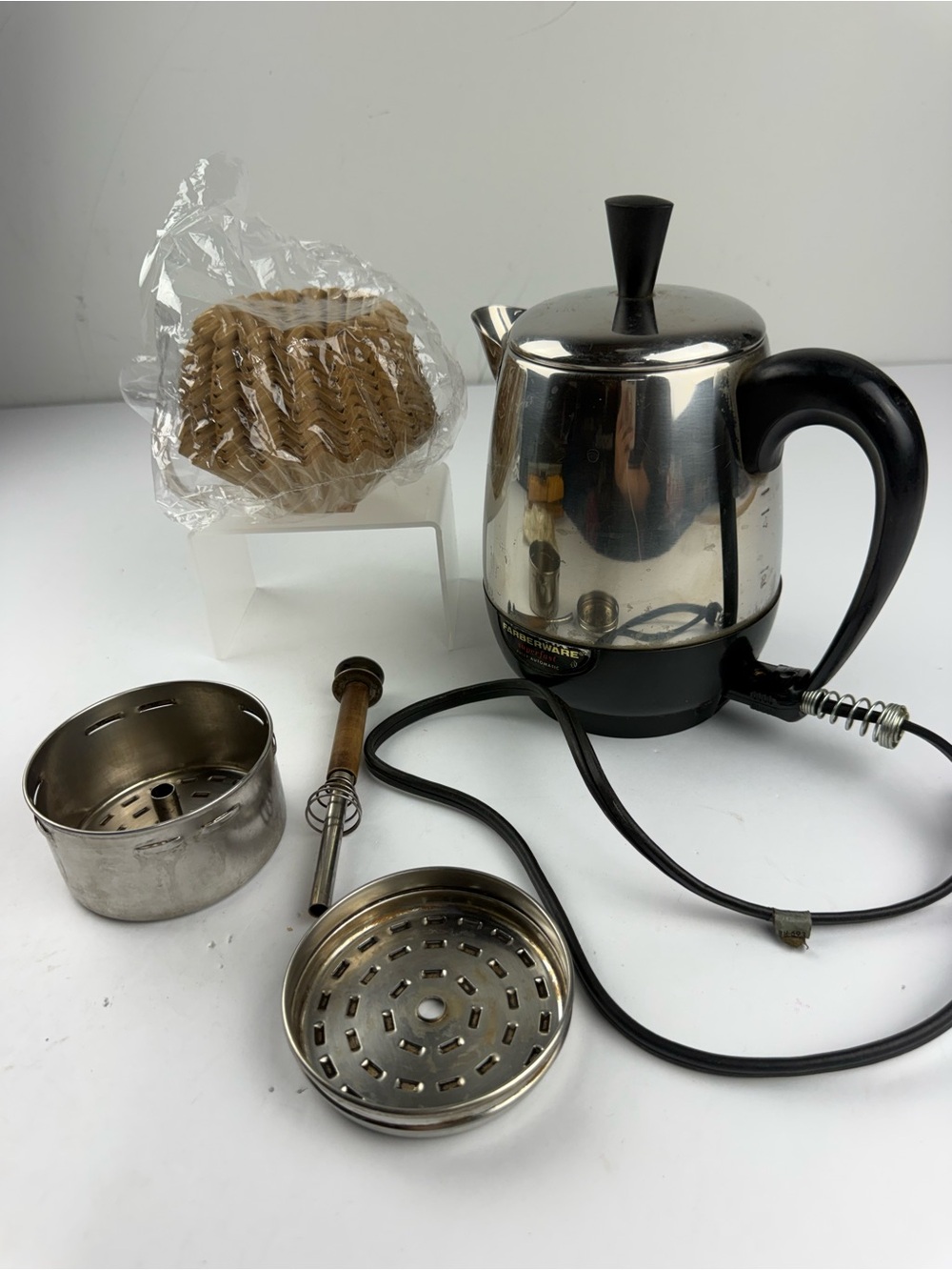 VTG Farberware Superfast Coffee Percolator 2-4 Cup Stainless Steel with Filters